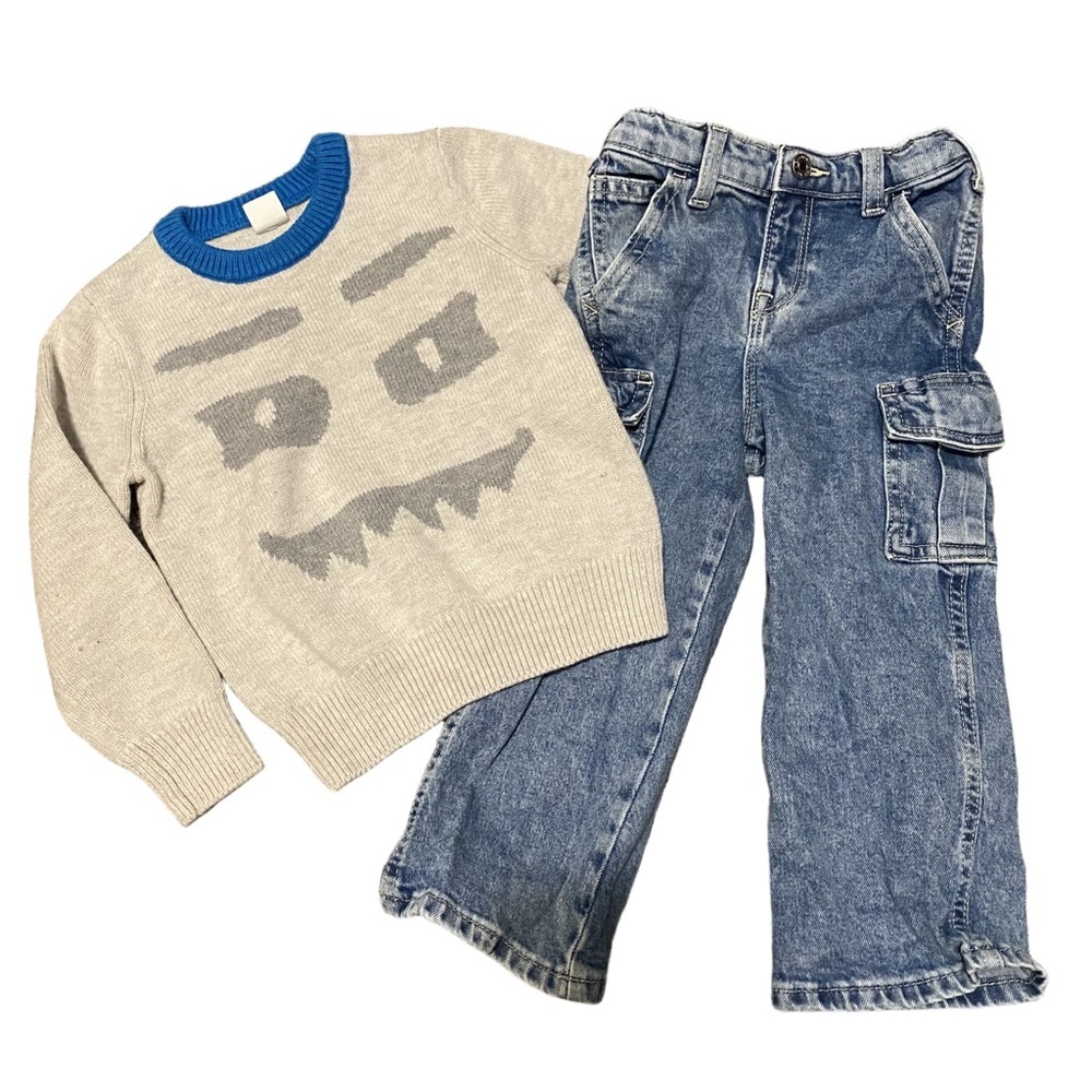 Gap Baby Boy 3yr Toddler Outfit Monster Sweater Cargo Jeans Pants Outfit 4/$20 🛑